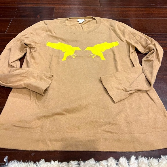 Jcrew cotton sweater with two neon yellow birds - Picture 1 of 3